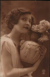Woman with Vase of Roses, Portrait Postcard Postcard