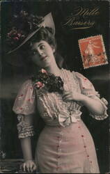 French Woman with Roses, "Mille Baisers" Postcard Postcard