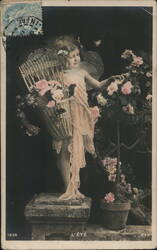 Little Fairy Girl with Roses - French Postcard Postcard