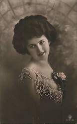 Portrait of Young Woman with Beaded Dress and Rose Corsage Postcard