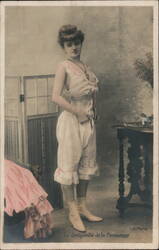 French Woman in Lingerie, Vintage Postcard Postcard