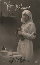 French Red Cross Nurse, Bonne Année, WW1 Postcard