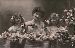 Mother with Two Daughters, Roses, Flowers, Vintage Postcard Postcard
