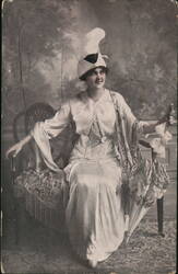 Woman in White Dress with Parasol, Spring Millinery Fashion Postcard