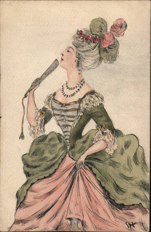 Elegant Woman with Fan, Antique Postcard Women