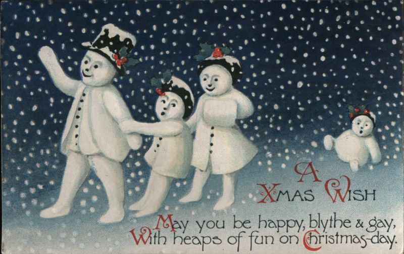 Whimsical Snow Family Christmas Greeting Snowmen