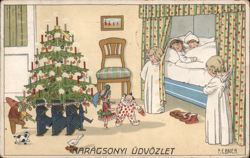 Christmas Eve with Toys Marching, Angel Watching Sleeping Children