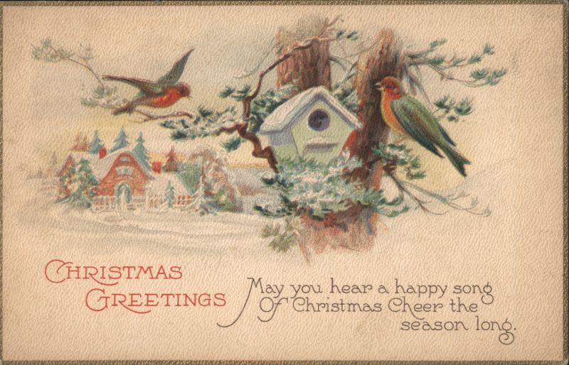 Christmas Birdhouse Scene with Snowy Village