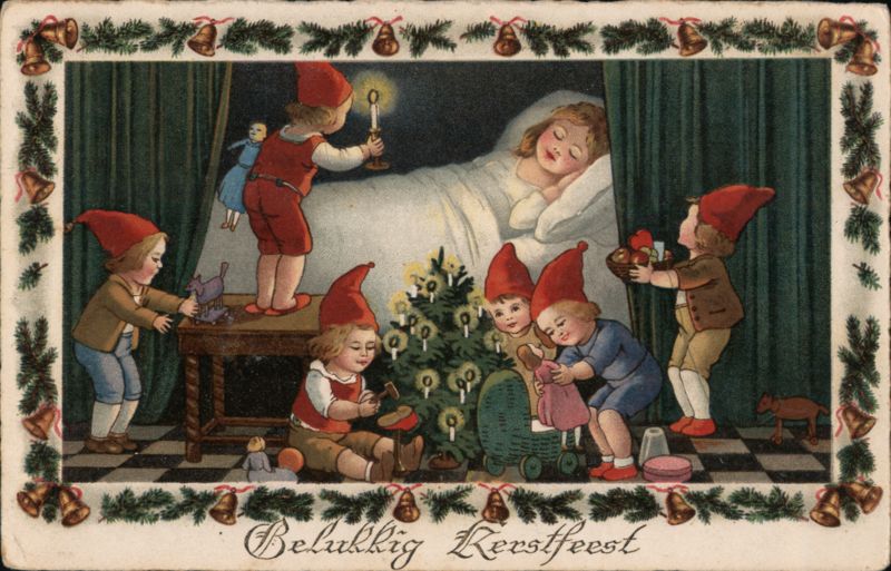 Christmas Elves Decorating for Sleeping Child Children