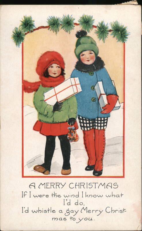 Children with Christmas Gifts, Holiday Greeting Card