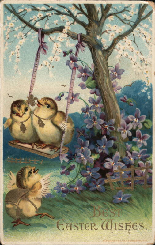 Two Chicks on a Swing, Easter Greetings With Chicks