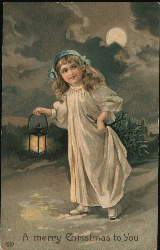 Girl with Lantern and Evergreen Sprig, Christmas Night