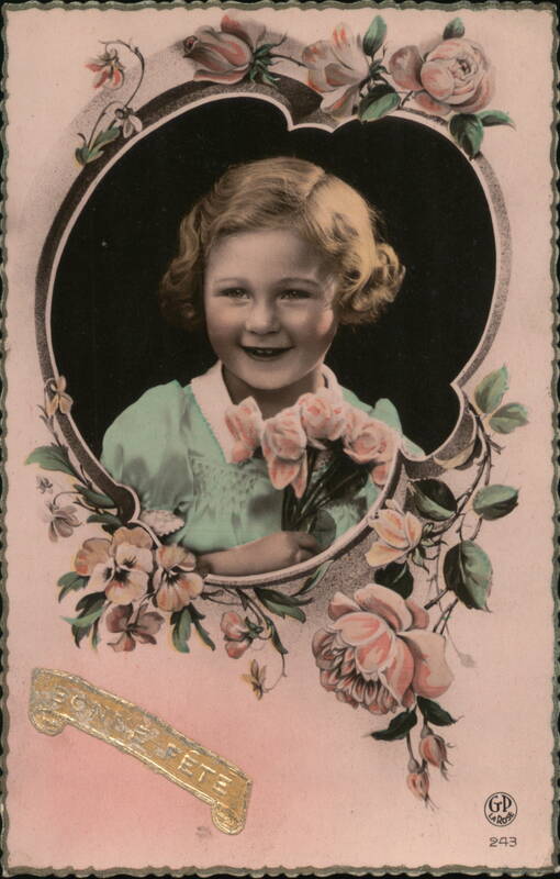 Smiling Girl with Roses, Bonne Fête Greeting Girls