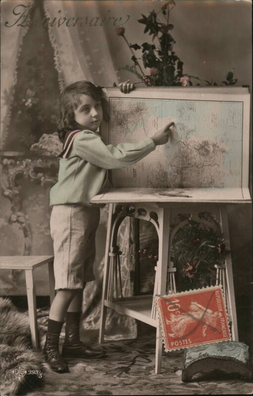 Boy with Map, French Postcard Boys