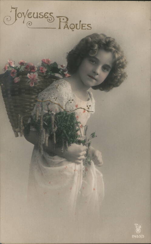 Girl with Easter Flowers in Basket