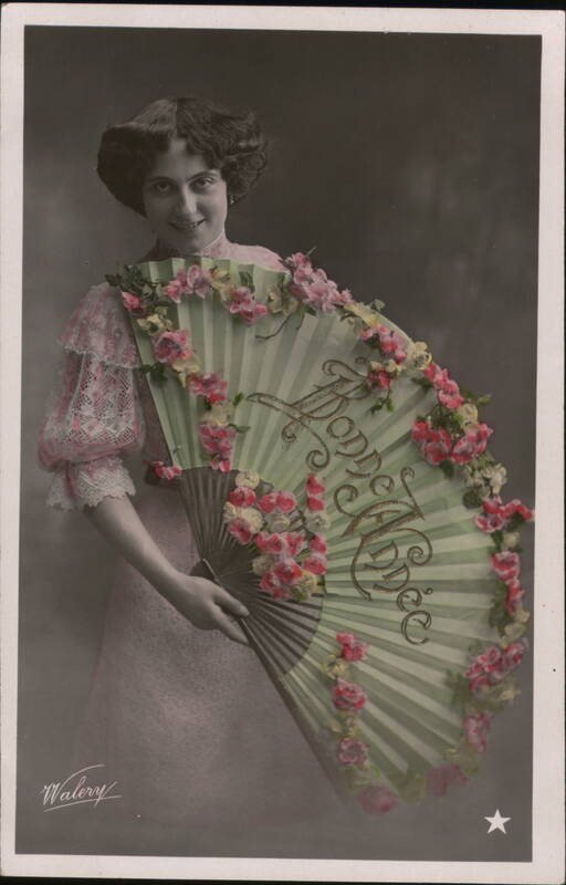 Bonne Année: Woman with Decorated Fan, New Year's Greeting