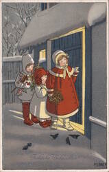 Children at the Door, Christmas Postcard Postcard