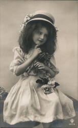 Charming Girl in Hat with Flowers - Vintage Portrait Postcard Postcard