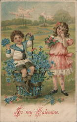 Children with Forget-Me-Nots, Valentine's Day Greeting Postcard