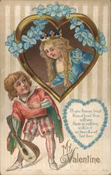 Valentine's Day Postcard: Children in Costume, Heart, Flowers Postcard