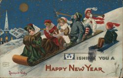 Children Sledding Downhill on New Year's Eve Postcard