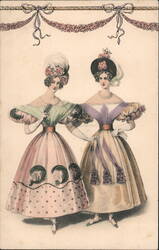 Elegant Women in 19th-Century Fashion Postcard