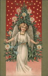 Christmas Angel with Lighted Tree Postcard