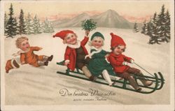 Children Sledding in Winter Wonderland Postcard