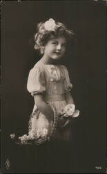 Young Girl with Basket of Roses, Studio Portrait Postcard