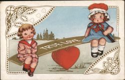 True Love Seesaw: Children's Valentine's Day Postcard Postcard