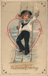 Sailor Boy Climbing Mast, Valentine Greeting Postcard