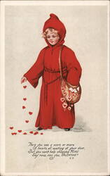 Valentine Cupid in Red Robe Scattering Hearts Postcard