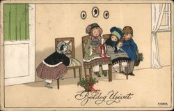 Children Waiting for the New Year, P. Ebner Illustration Postcard