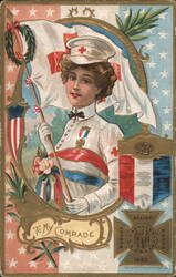 To My Comrade - Woman's Relief Corps member and medal Postcard