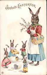 Joyous Eastertide: Mother Rabbit with Chicks and Baskets Postcard