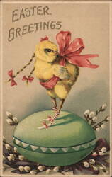 Fluffy Chick in Pink on Easter Egg Postcard