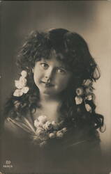 Portrait of Young Girl with Flowers in Hair Postcard