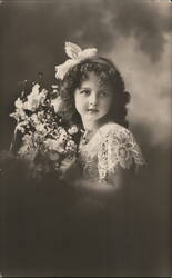 Young Girl with Flowers and Bow Postcard