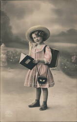 Young Girl with School Books and Satchel Postcard