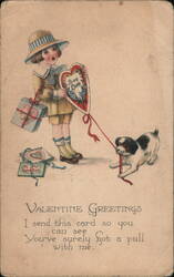 Boy with Valentine, Gifts & Puppy Postcard