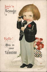 Boy in Suit with Phone, Valentine's Day Greeting Postcard