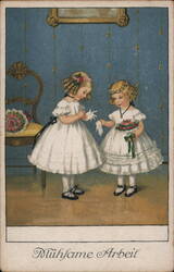 Two Girls in White Dresses, Getting Ready Postcard