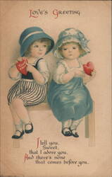 Two Children with Valentine Hearts, Love's Greeting Postcard