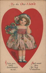 Girl with Heart-Shaped Basket, Valentine's Day Greeting Postcard