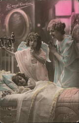 Guardian Angels Watching Over Sleeping Child Postcard