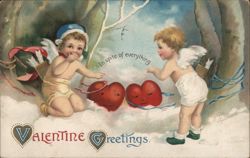Two Cherubs with Hearts: Valentine Greetings Postcard