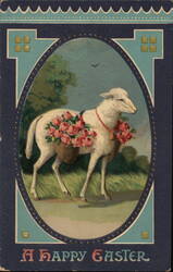 Lamb with Rose Baskets - Happy Easter Greeting Postcard