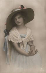 Young Girl in Wide-Brimmed Hat and Shawl Postcard