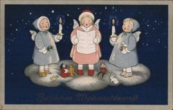 Three Christmas Angels Caroling on a Cloud Postcard
