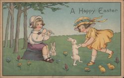 Children Playing with Bunny and Chicks, Happy Easter Postcard